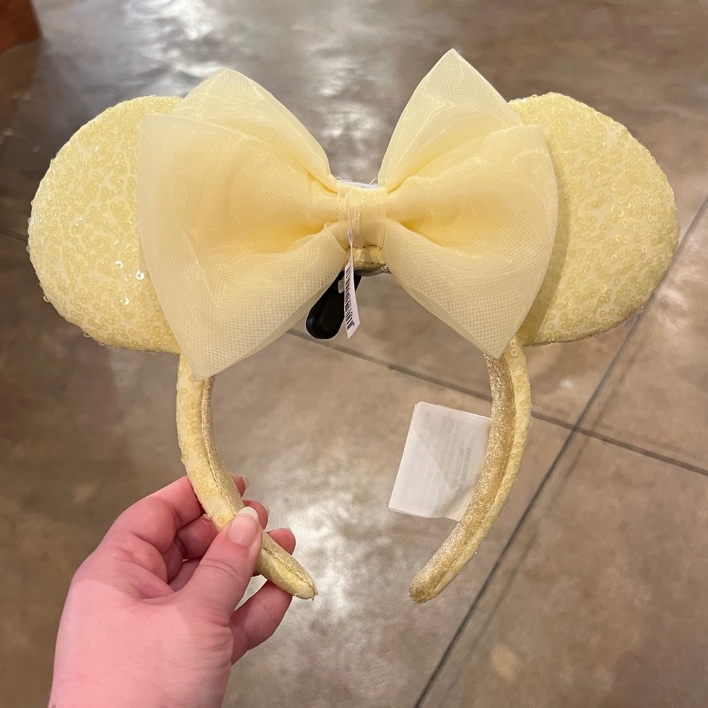 Disney Parks 2026 Mickey Minnie Mouse Yellow Pastel Sequin Ear Bow Headband New